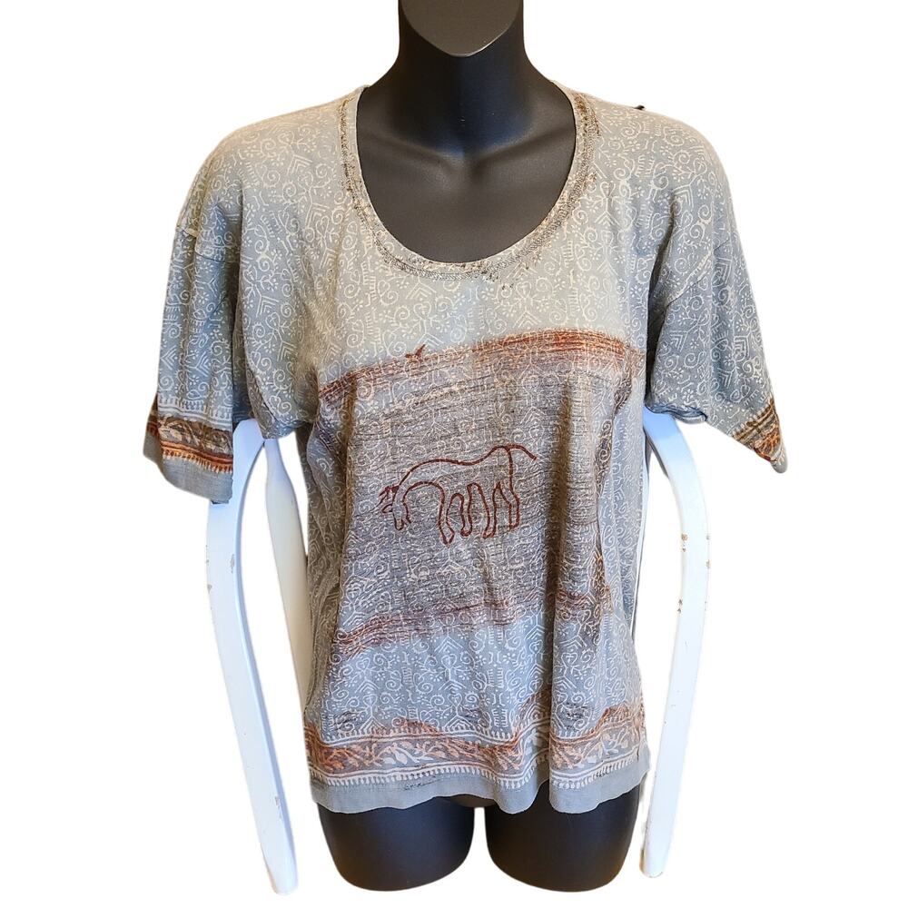 vintage boho hippie festival  Geeta deer shirt size s